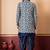 navy blue jacquard blend indo western green open sherwani and dhoti set for men with printed design