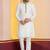 white silk blend kurta set for men with printed work