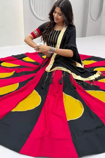 Black Color Beautifull multi colour kadi Cotton Navratri Lahenga Choli Set