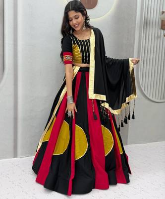 Black Color Beautifull multi colour kadi Cotton Navratri Lahenga Choli Set 3