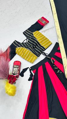 Black Color Beautifull multi colour kadi Cotton Navratri Lahenga Choli Set 4