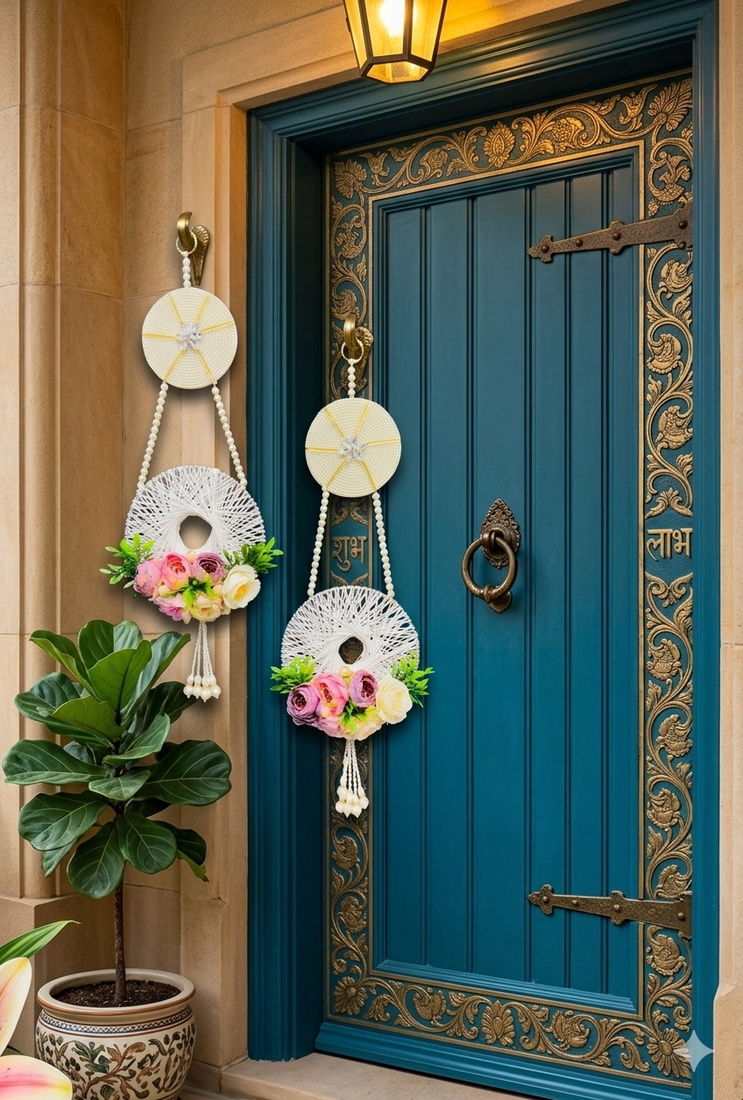 handmade floral thread ring door hanging decorative wall hanging home decor (pack of 2)