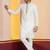 white silk blend kurta pyjama set for men with printed work