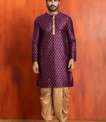 purple silk blend kurta for men with printed work