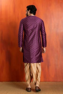 purple silk blend kurta for men with printed work 4