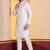 white silk blend kurta set for men with printed work