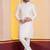 white silk blend kurta pyjama set for men with printed work