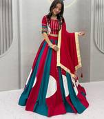 Rani Pink Beautifull multi colour kadi Cotton Navratri Lahenga Choli Set