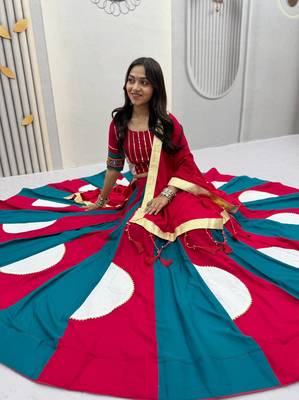 Rani Pink Beautifull multi colour kadi Cotton Navratri Lahenga Choli Set 2