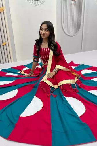 Rani Pink Beautifull multi colour kadi Cotton Navratri Lahenga Choli Set
