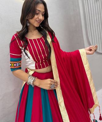 Rani Pink Beautifull multi colour kadi Cotton Navratri Lahenga Choli Set 3
