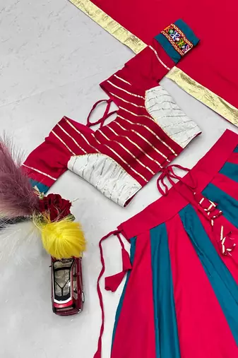 Rani Pink Beautifull multi colour kadi Cotton Navratri Lahenga Choli Set