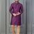 purple silk blend kurta pyjama set for men with printed work