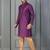 purple silk blend kurta payjama dupatta set for men with printed work