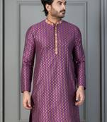 purple silk blend kurta for men with pinted work