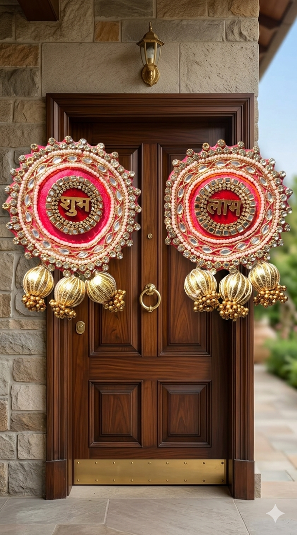 traditional shubh labh gota ball wall hanging  wall hanging for main door  perfect for home decor (pack of 2)