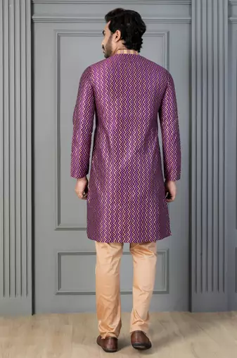 purple silk blend kurta for men with pinted work