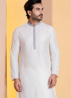 white silk blend kurta for men with printed work 1