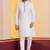 white silk blend kurta for men with printed work