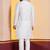white silk blend kurta for men with printed work