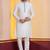 white silk blend kurta set for men with printed work