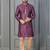 purple silk blend kurta payjama dupatta set for men with printed work