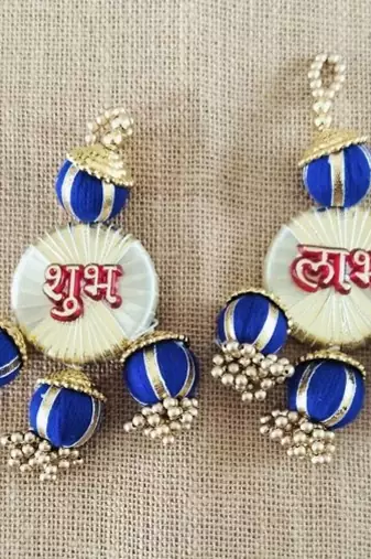 shubh labh decorative woolen ball door hanging handmade hanging home decor (pack of 2)