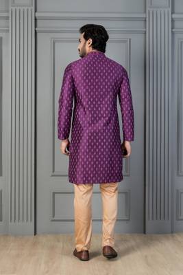 purple silk blend kurta for men with printed work 4