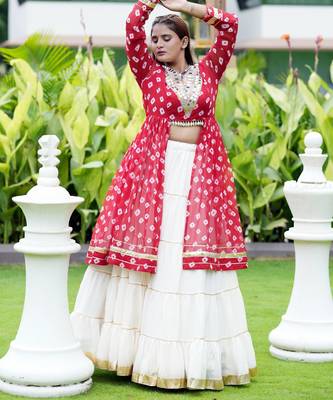 Rani Pink Color mirror-work and Gota Patti Slik Blend Navratri Lehenga Choli 1