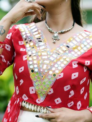 Rani Pink Color mirror-work and Gota Patti Slik Blend Navratri Lehenga Choli 2