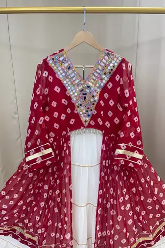 Rani Pink Color mirror-work and Gota Patti Slik Blend Navratri Lehenga Choli