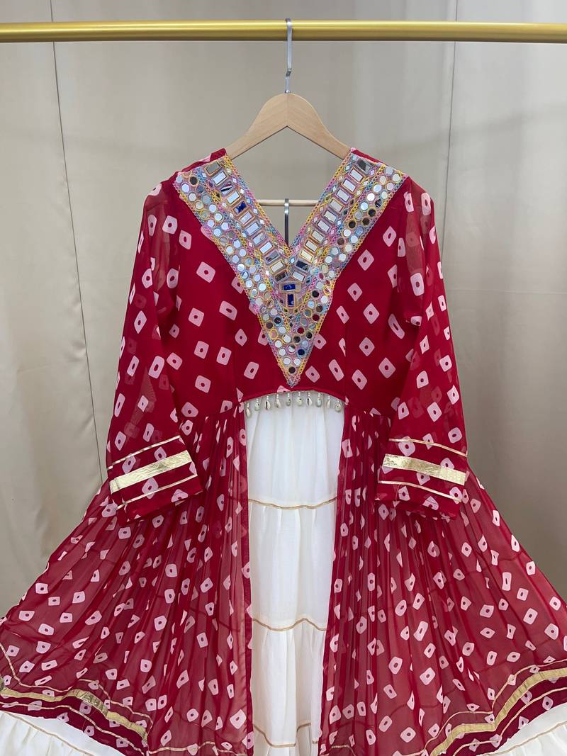 Rani Pink Color mirror-work and Gota Patti Slik Blend Navratri Lehenga Choli