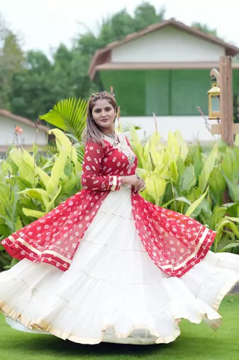 Rani Pink Color mirror-work and Gota Patti Slik Blend Navratri Lehenga Choli