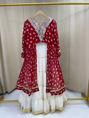 Rani Pink Color mirror-work and Gota Patti Slik Blend Navratri Lehenga Choli 5