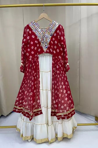 Rani Pink Color mirror-work and Gota Patti Slik Blend Navratri Lehenga Choli