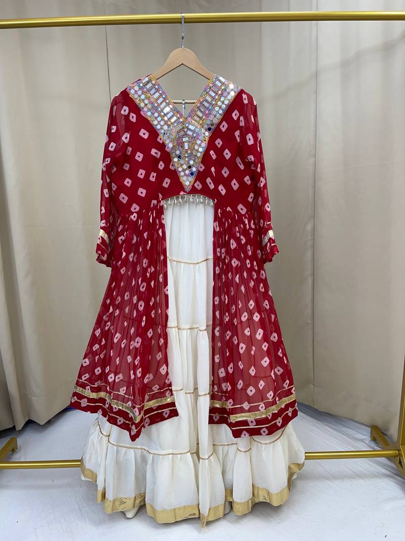 Rani Pink Color mirror-work and Gota Patti Slik Blend Navratri Lehenga Choli