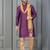 purple silk blend kurta payjama dupatta set for men with printed work