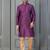 purple silk blend kurta payjama dupatta set for men with printed work