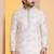 white  silk blend kurta for men with printed work