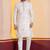white silk blend kurta pyjama set for men with printed work