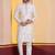 white silk blend kurta pyjama set for men with printed work
