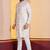 white silk blend kurta pyjama set for men with printed work