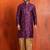 purple silk blend kurta for men with printed work