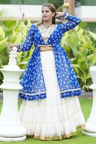 Royal Blue mirror-work and Gota Patti Slik Blend Navratri Lehenga Choli