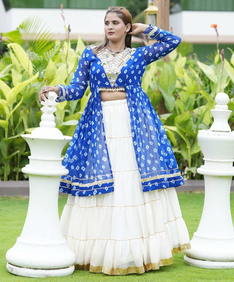 Royal Blue mirror-work and Gota Patti Slik Blend Navratri Lehenga Choli