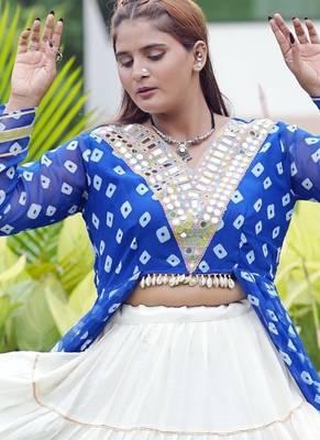 Royal Blue mirror-work and Gota Patti Slik Blend Navratri Lehenga Choli 3