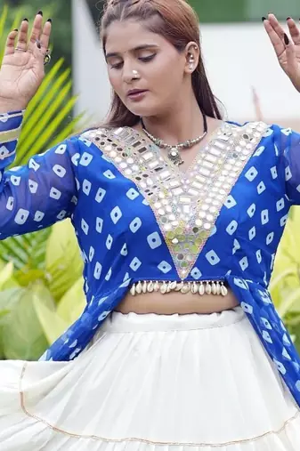 Royal Blue mirror-work and Gota Patti Slik Blend Navratri Lehenga Choli