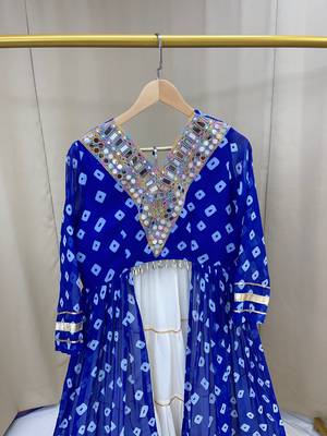 Royal Blue mirror-work and Gota Patti Slik Blend Navratri Lehenga Choli 4
