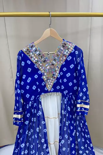 Royal Blue mirror-work and Gota Patti Slik Blend Navratri Lehenga Choli