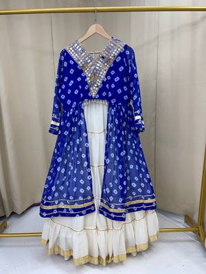 Royal Blue mirror-work and Gota Patti Slik Blend Navratri Lehenga Choli 5